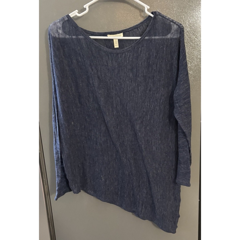 Eileen Fisher Women's XS Blue‎ Marled Linen Blend Round Neck Pullover Sweater